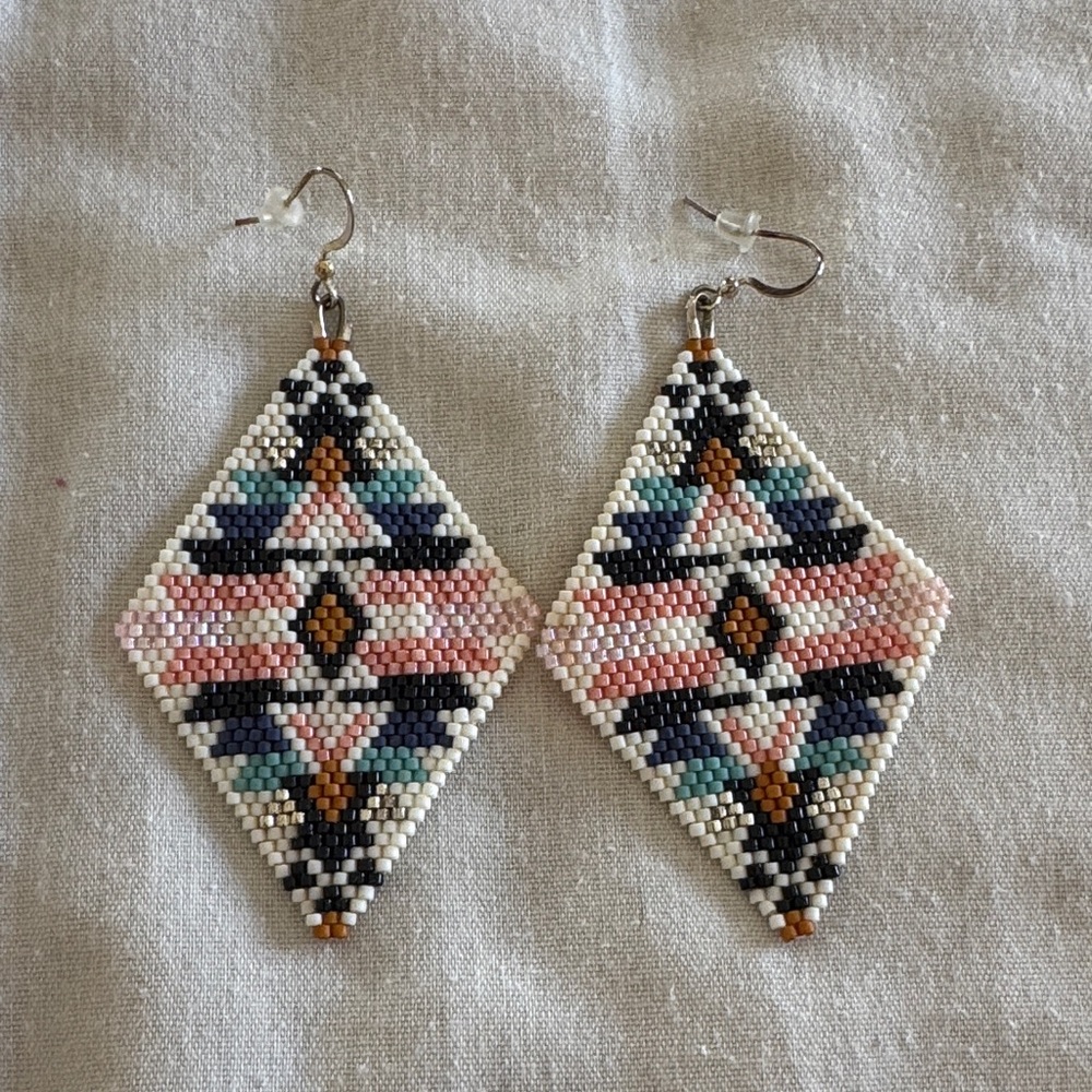 Artisan Beaded Diamond Earrings - Pink, Blue, Black, White